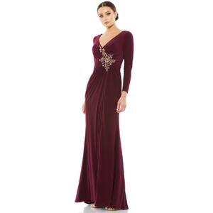 Mac Duggal Burgundy Embellished Midi Dress